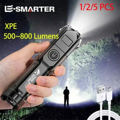 4 Lighting Mode Strong LED Flashlight Telescopic Zoom Portable Long-Range Flashlight