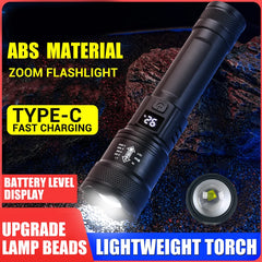 9900LM Powerful LED Flashlight USB Rechargeable Light Zoom